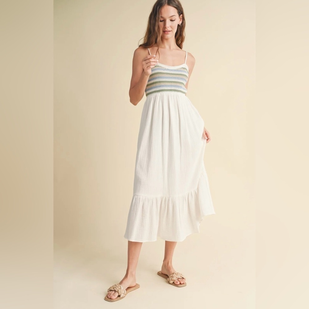 **NWT** Wishlist Crochet White Striped Midi Dress